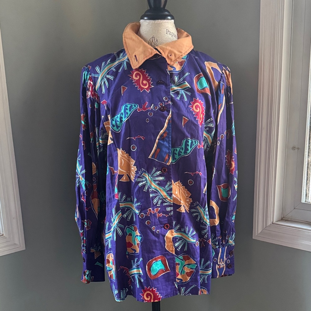 Jeanne Marc vintage Aztec abstract‎ shirt jacket EVC medium